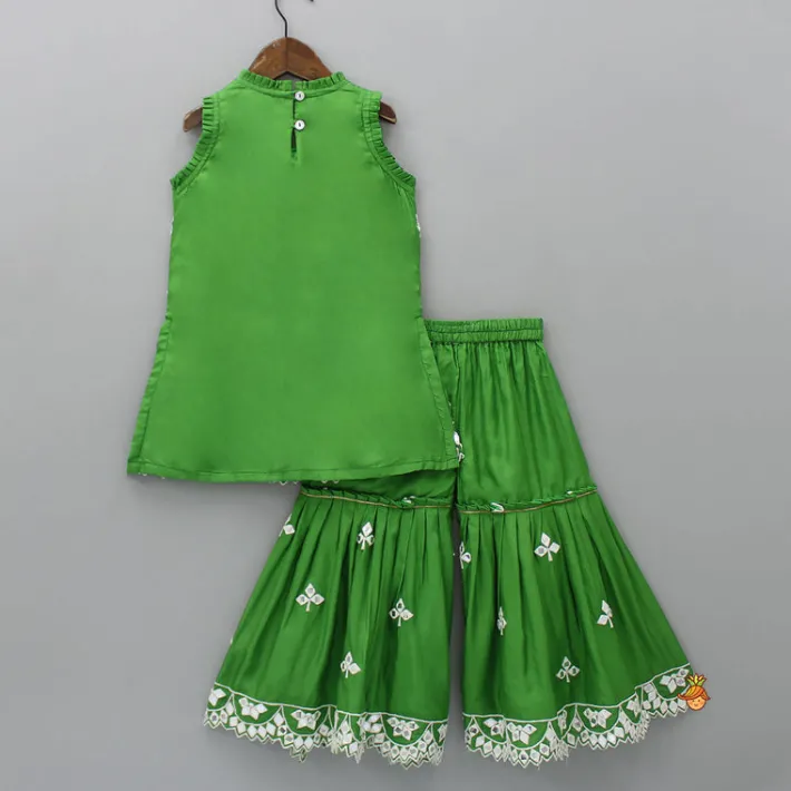Online Beautiful Faux Mirror Work Green Kurti And Pleated Sharara Ethnic Wear | Palazzos & Shararas