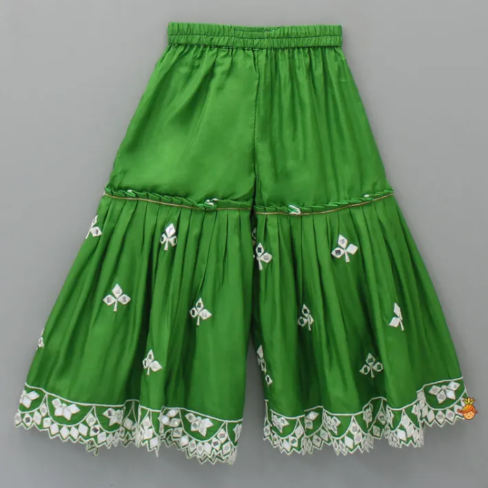 Online Beautiful Faux Mirror Work Green Kurti And Pleated Sharara Ethnic Wear | Palazzos & Shararas