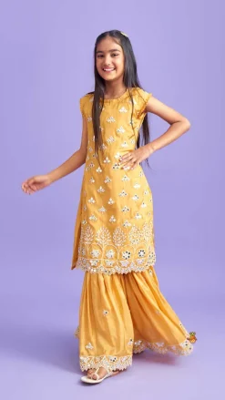 Discount Beautiful Faux Mirror Work Kurti And Pleated Sharara Ethnic Wear | Palazzos & Shararas