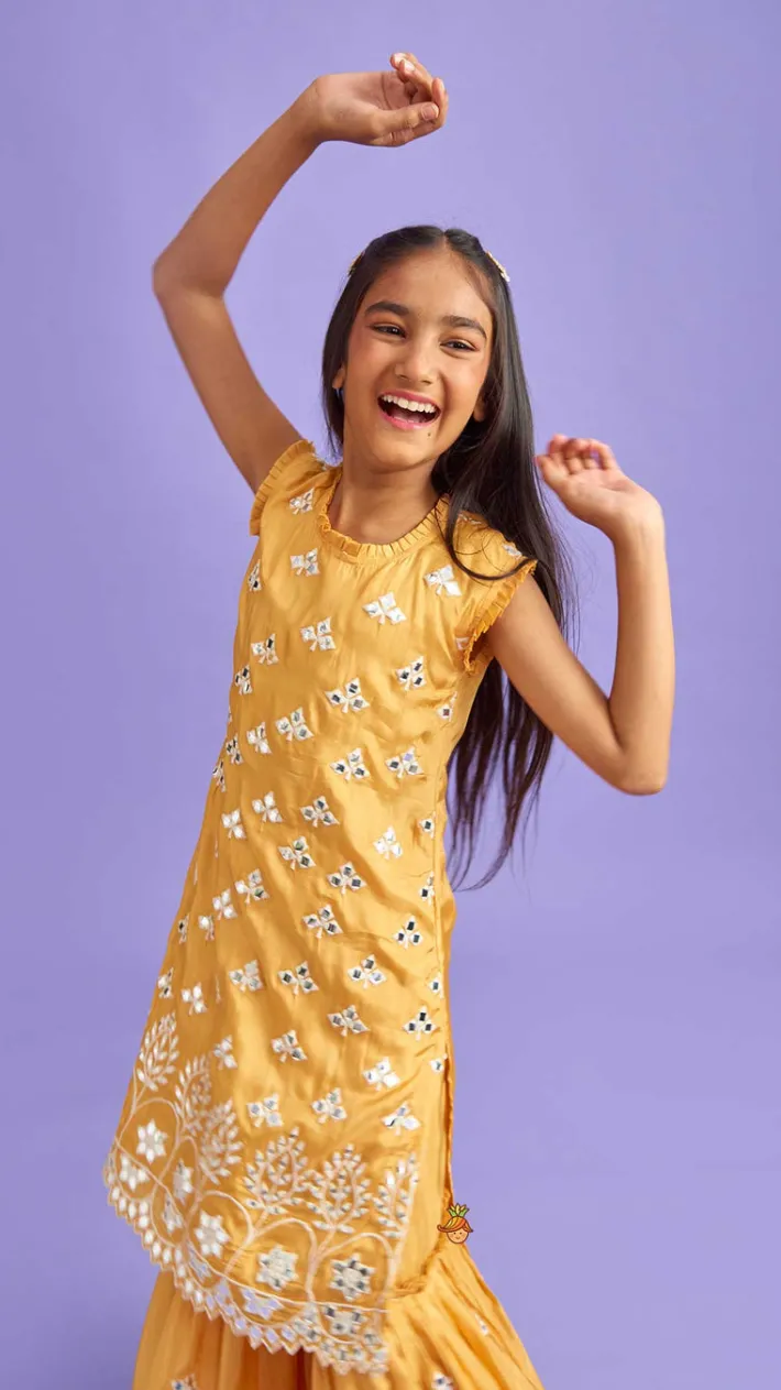 Discount Beautiful Faux Mirror Work Kurti And Pleated Sharara Ethnic Wear | Palazzos & Shararas
