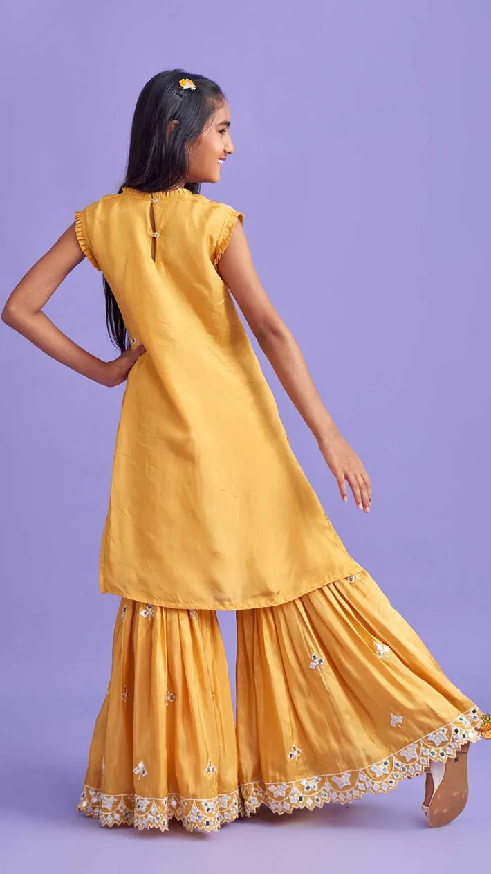 Discount Beautiful Faux Mirror Work Kurti And Pleated Sharara Ethnic Wear | Palazzos & Shararas