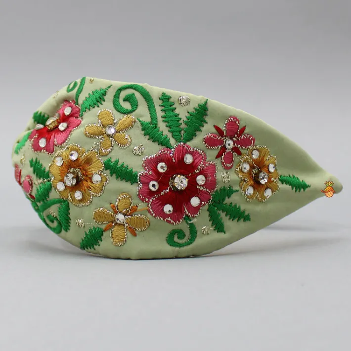 Clearance Beautiful Floral Embroidered Green Hair Band Hair Accessories | Hair Bands