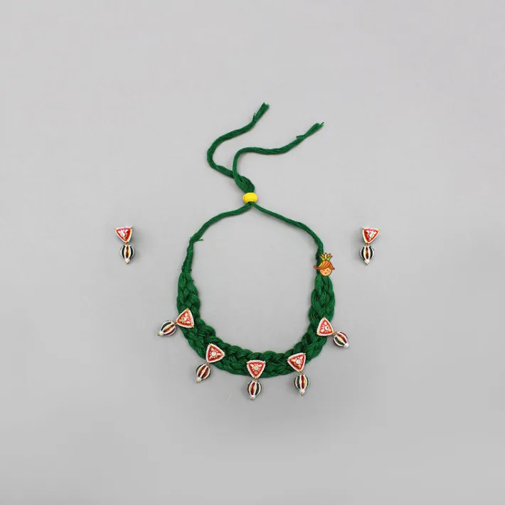 New Beautiful Green Embellished Choker Necklace And Earrings Jewellery