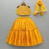 Online Beautiful Halter Neck Embroidered Mustard Top And Lehenga With Net Dupatta Ethnic Wear | Lehengas & Ghagras