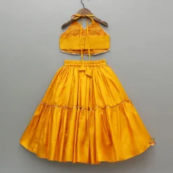 Online Beautiful Halter Neck Embroidered Mustard Top And Lehenga With Net Dupatta Ethnic Wear | Lehengas & Ghagras