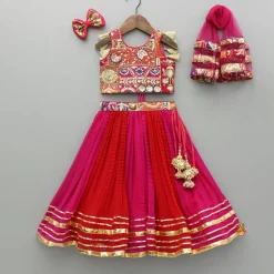 Clearance Beautiful Heavy Thread Embroidered Top With Dual Toned Lehenga And Dupatta With Hair Clip Ethnic Wear | Lehengas & Ghagras