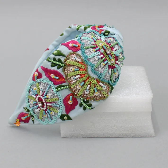 Outlet Beautiful Intricate Embroidered Blue Hair Band Hair Accessories | Hair Bands