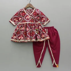 Hot Beautiful Patola-Printed Angarkha Style Kurti And Dhoti With Dupatta Twinning Sets | Ethnic Wear