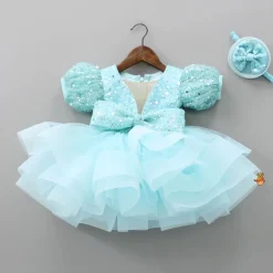 Outlet Beautiful Sequined Puff Sleeves Ruffle Dress With Bowie Head Band Dresses & Sets | Dresses