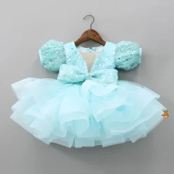 Outlet Beautiful Sequined Puff Sleeves Ruffle Dress With Bowie Head Band Dresses & Sets | Dresses