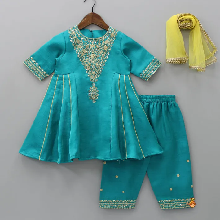 New Beautiful Sequins Work Kurti With Pant And Net Dupatta Ethnic Wear | Churidars & Salwars