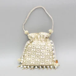 New Beige Embroidered Potli Bag Bags