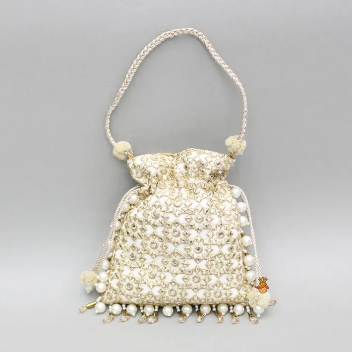 New Beige Embroidered Potli Bag Bags