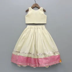 Clearance Beige Embroidered Top And Lehenga With Pouch Ethnic Wear | Lehengas & Ghagras