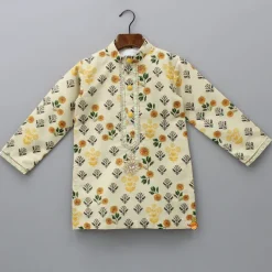 Clearance Beige Floral Printed Kurta With Pyjama BOY Indian Ethnic Wear | Ethnic Sets