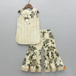 Outlet Beige Gota Lace Detailed Printed Kurti And Sharara Ethnic Wear | Palazzos & Shararas