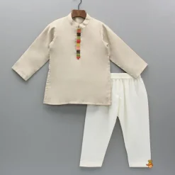 Fashion Beige Kurta And Embroidered Front Open Jacket With Pyjama BOY Indian Ethnic Wear | Ethnic Sets