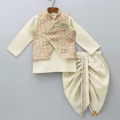 Hot Beige Kurta And Stylish Jacket With Dhoti BOY Indian Ethnic Wear | Ethnic Sets