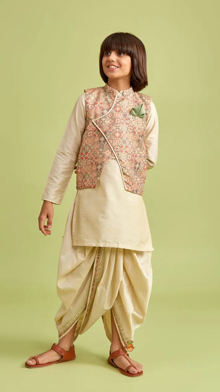 Hot Beige Kurta And Stylish Jacket With Dhoti BOY Indian Ethnic Wear | Ethnic Sets