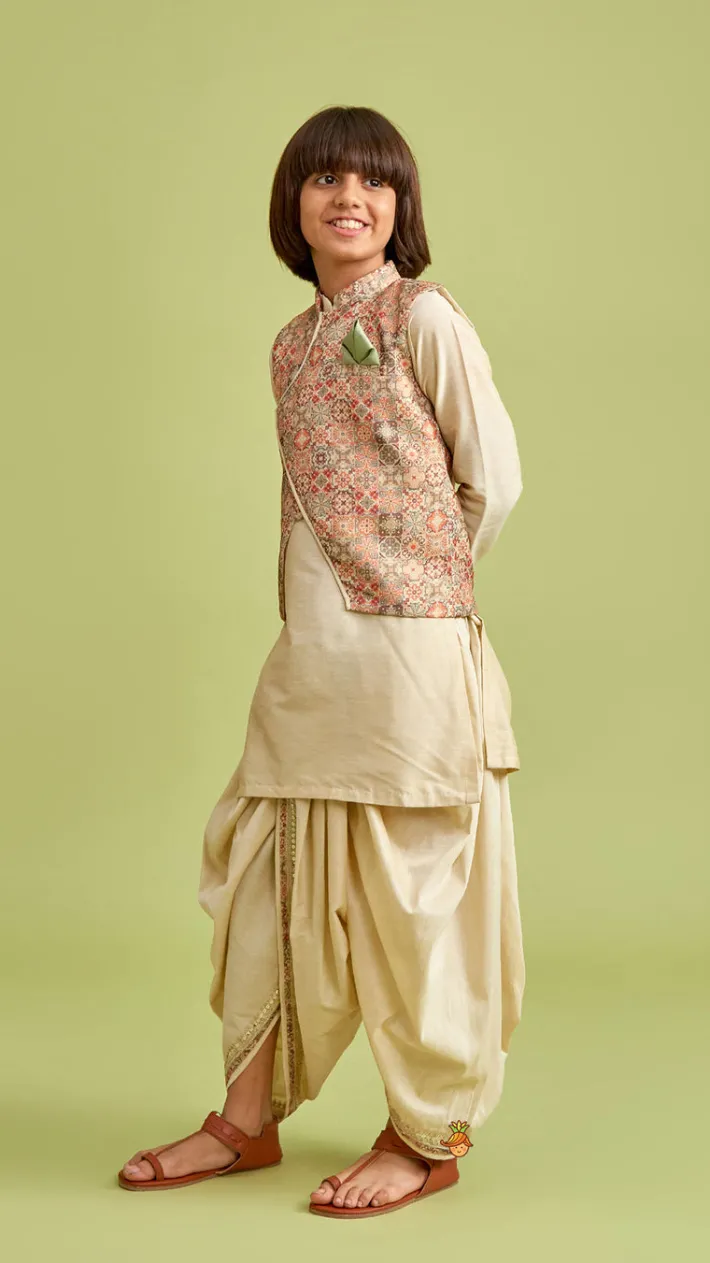 Hot Beige Kurta And Stylish Jacket With Dhoti BOY Indian Ethnic Wear | Ethnic Sets