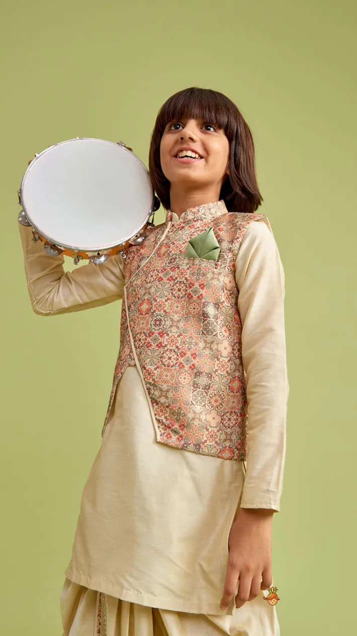 Hot Beige Kurta And Stylish Jacket With Dhoti BOY Indian Ethnic Wear | Ethnic Sets