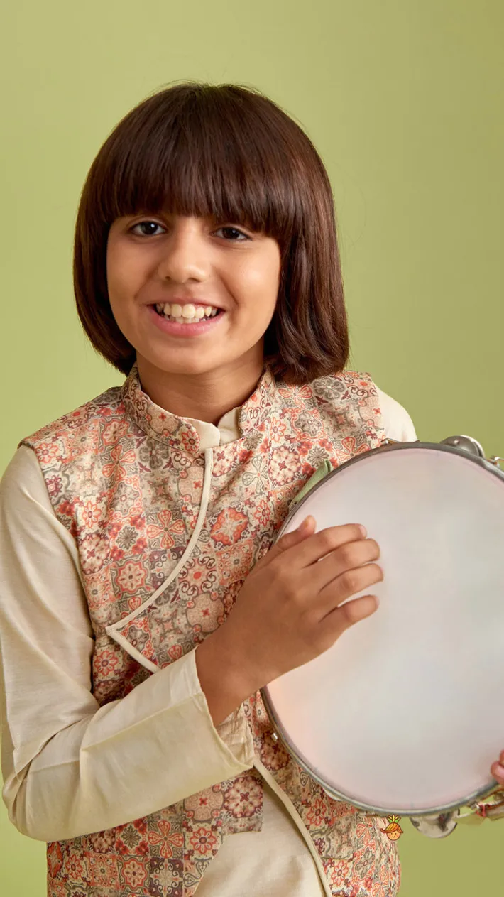 Hot Beige Kurta And Stylish Jacket With Dhoti BOY Indian Ethnic Wear | Ethnic Sets