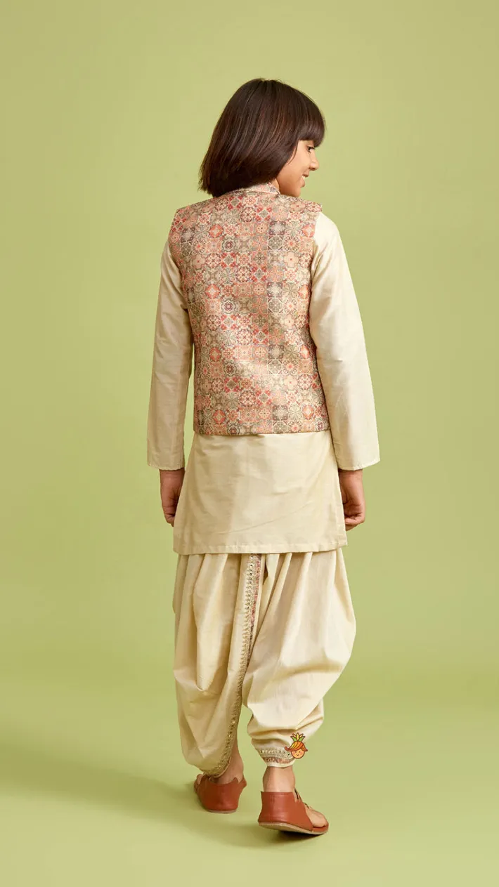 Hot Beige Kurta And Stylish Jacket With Dhoti BOY Indian Ethnic Wear | Ethnic Sets