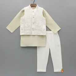 New Beige Kurta With Embroidered Jacket And Pant BOY Indian Ethnic Wear | Ethnic Sets