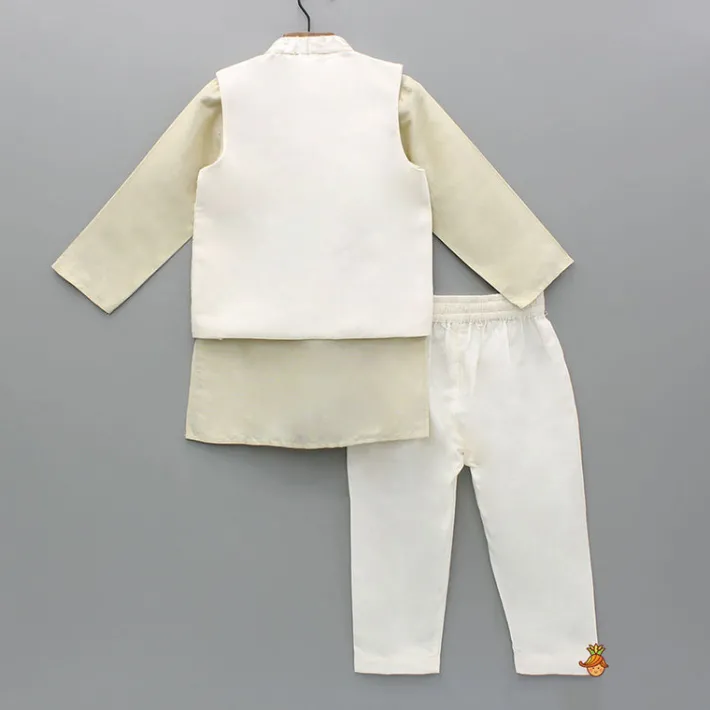 New Beige Kurta With Embroidered Jacket And Pant BOY Indian Ethnic Wear | Ethnic Sets