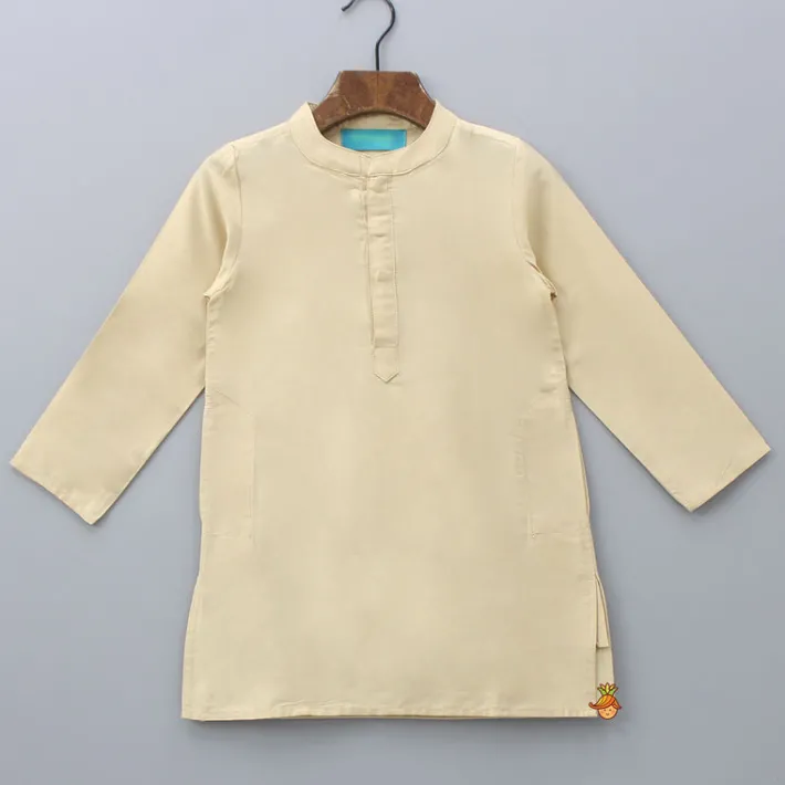 Clearance Beige Kurta With Printed Jacket And Pyjama BOY Indian Ethnic Wear | Ethnic Sets