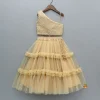 Hot Beige Lace Work One Shoulder Top And Ruffle Lehenga Ethnic Wear | Lehengas & Ghagras
