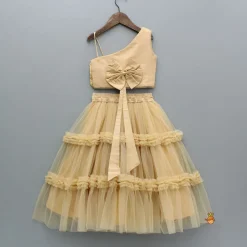 Hot Beige Lace Work One Shoulder Top And Ruffle Lehenga Ethnic Wear | Lehengas & Ghagras