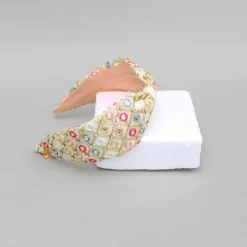 Sale Beige Multicolour Faux Mirror Embroidered Hairband Hair Accessories | Hair Bands