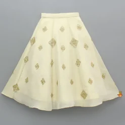 New Beige Shimmery Sequin Embroidered Top With Flared Lehenga And Matching Dupatta Ethnic Wear | Lehengas & Ghagras