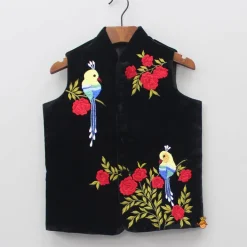 Discount Bird And Floral Embroidered Velvet Jacket BOY Indian Ethnic Wear | Ethnic Jackets