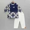 Discount Bird Embroidered Front Open Navy Blue Kurta And Off White Pyjama BOY Indian Ethnic Wear | Ethnic Sets