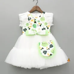 New Bird Printed White Frilly Dress With Matching Sling Bag Dresses & Sets | Dresses