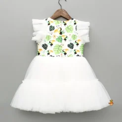 New Bird Printed White Frilly Dress With Matching Sling Bag Dresses & Sets | Dresses