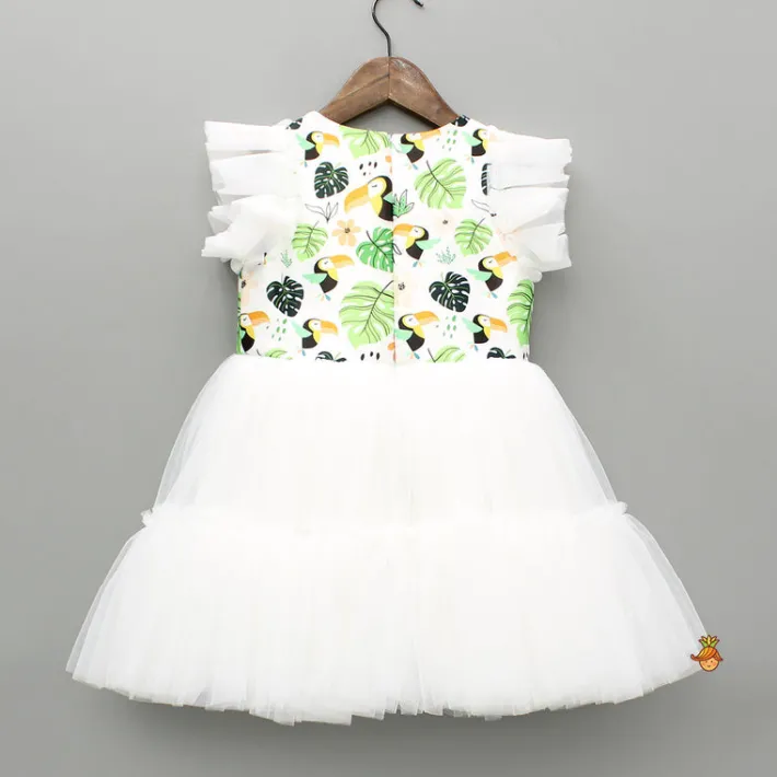 New Bird Printed White Frilly Dress With Matching Sling Bag Dresses & Sets | Dresses