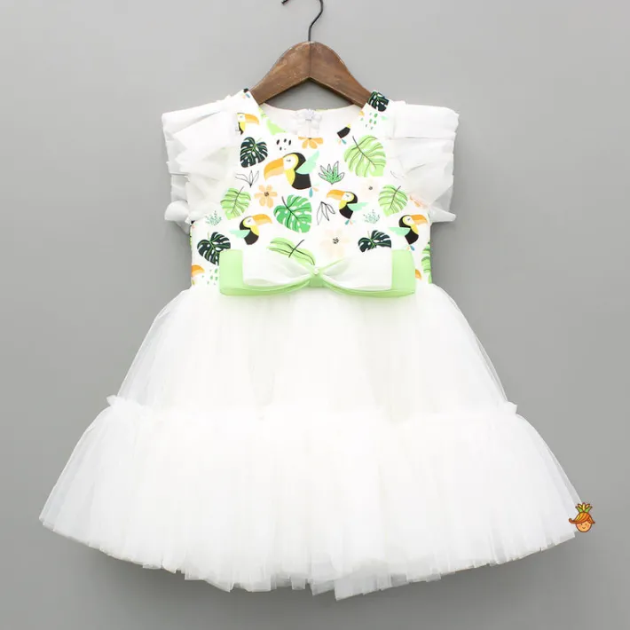 New Bird Printed White Frilly Dress With Matching Sling Bag Dresses & Sets | Dresses