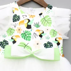 New Bird Printed White Frilly Dress With Matching Sling Bag Dresses & Sets | Dresses