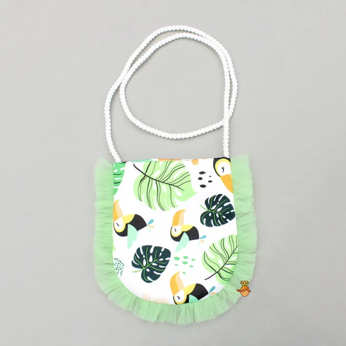 New Bird Printed White Frilly Dress With Matching Sling Bag Dresses & Sets | Dresses