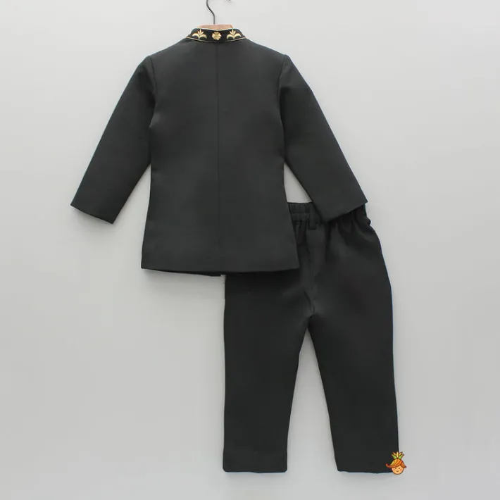 Outlet Black Embroidered Sherwani And Pant BOY Indian Ethnic Wear | Sherwani Sets