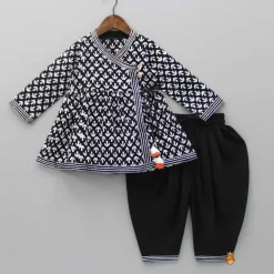 Hot Black And White Angrakha Kurti With Dhoti Twinning Sets | Ethnic Wear