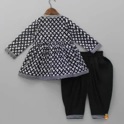 Hot Black And White Angrakha Kurti With Dhoti Twinning Sets | Ethnic Wear