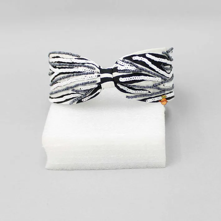 Clearance Black And White Embroidered Knot Detail Hair Band Hair Accessories | Hair Bands