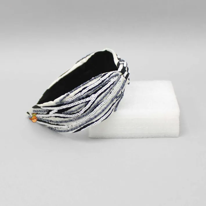 Clearance Black And White Embroidered Knot Detail Hair Band Hair Accessories | Hair Bands