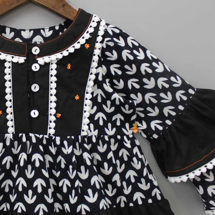 Fashion Black And White Layered Sleeves Kurti Twinning Sets | Ethnic Wear