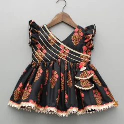 Best Black Cotton Floral Printed Kurti And Sharara With Net Dupatta Ethnic Wear | Palazzos & Shararas