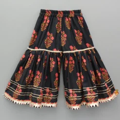 Best Black Cotton Floral Printed Kurti And Sharara With Net Dupatta Ethnic Wear | Palazzos & Shararas